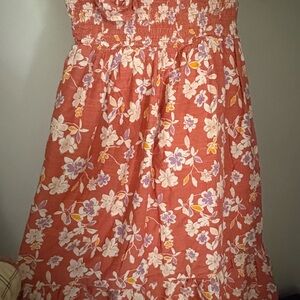 GAP Orange Pink Smocked A-Line Midi Dress
